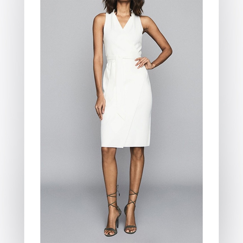 Reiss “Macy” Cream Midi Dress with Waist Tie